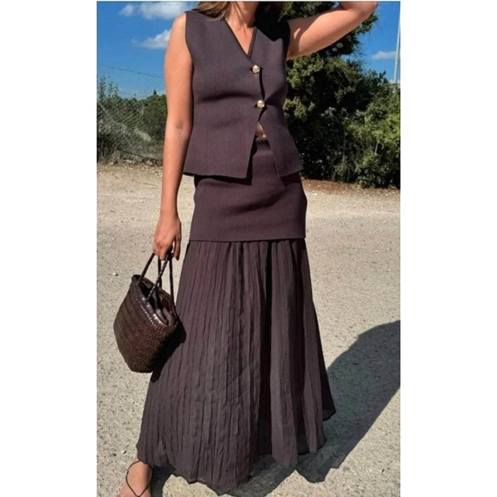 Zara Pleated Mixed Knit Skirt Size M